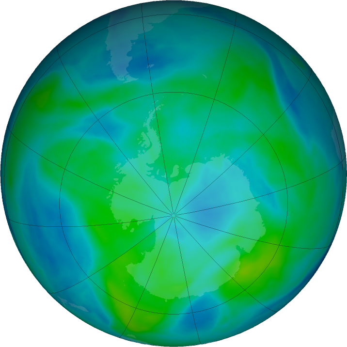 Antarctic ozone map for 02 March 2020